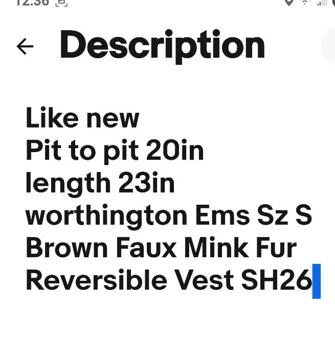 worthington Wms Sz S Brown Faux Mink Fur Reversible Vest SH1 - Image 2 of 4