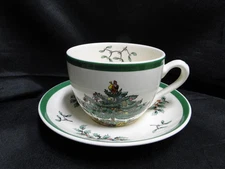 Spode Christmas Tree, Green Trim, England: Cup & Saucer Set (s), 2 1/2"