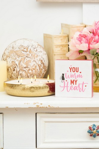 Bloque de estante decorativo para cuidador de mesa 4,75" San Valentín "Warm My Heart" - Imagen 3 de 4