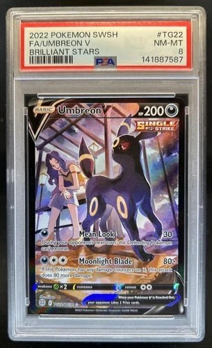 2022 Pokemon Brilliant Stars Umbreon V Trainer Gallery Full Art #TG22/TG30 PSA 8