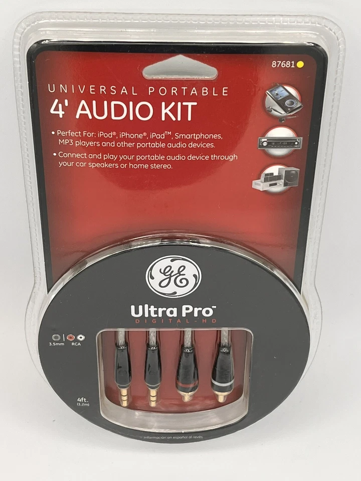 GE Audio Universal Kit 4 ft Cord Black 3.5mm To RCA 6.3mm & Y Split iPhone 87681 - Image 2 of 4