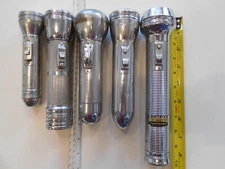 1920-1960s Sportsman Eveready Rayovac Lightmaster Bright-Star Flashlights Chrome