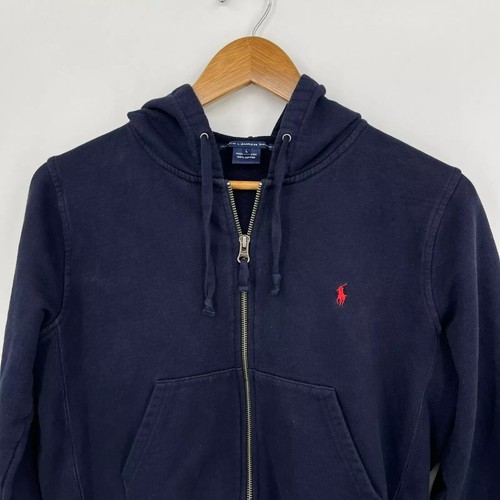 Ralph Lauren Sport Hoodie Girls Size L Navy Blue Full Zip Pony Logo Vtg 90s - Picture 2 of 9