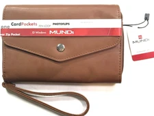 MUNDI Womans / CEO Clutch- Big Fat Wallet / Full Zip / COGNAC / Faux Leather NIB