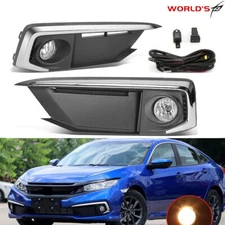Pair Lamp+Cover Front Bumper Fog Lights For Honda Civic Coupe/Sedan 2019-2020
