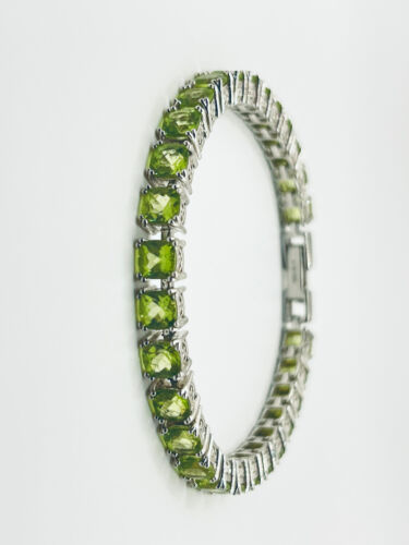 Solid 925 Sterling Silver Natural Green Peridot Gemstone Unisex Bracelet Jewelry - Picture 3 of 3