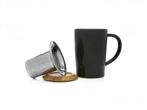 Bambù Nero Tazza di Tè con Filtro E Coperchio Porcellana Bambù