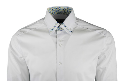 Camisa informal con estampado de flores Memphis 1819 de diseño italiano para hombre M125 blanca pequeña-3XL - Imagen 5 de 5