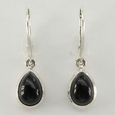 Teardrop Pear BLACK ONYX Dangle Drop Earrings 925 STERLING SILVER Leverback 4e