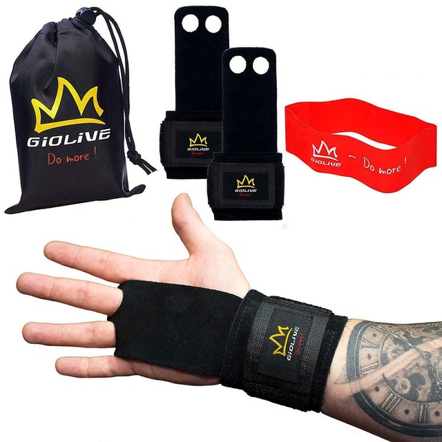 Leather Gymnastics Grips With Wide Wrist Wraps Resistance Bands Set eBay