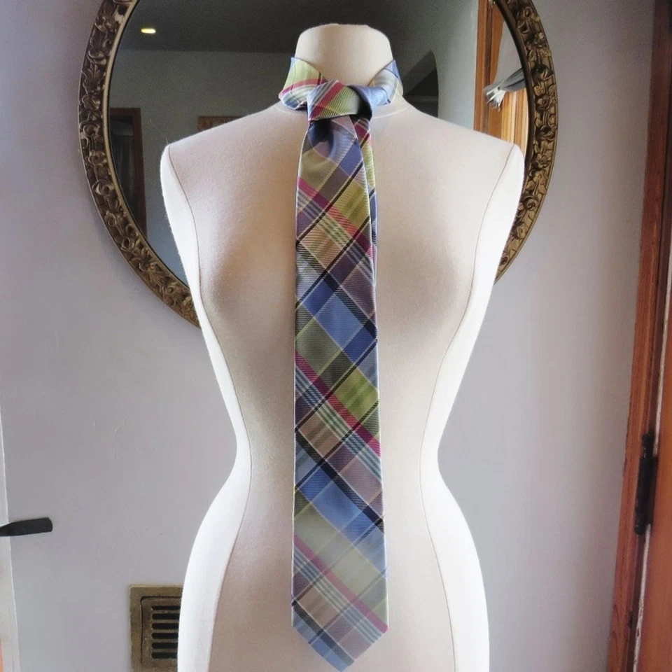 Corbata larga a cuadros vintage para hombre 60" Tommy Hilfiger azul rojo verde Foto 3 de 4