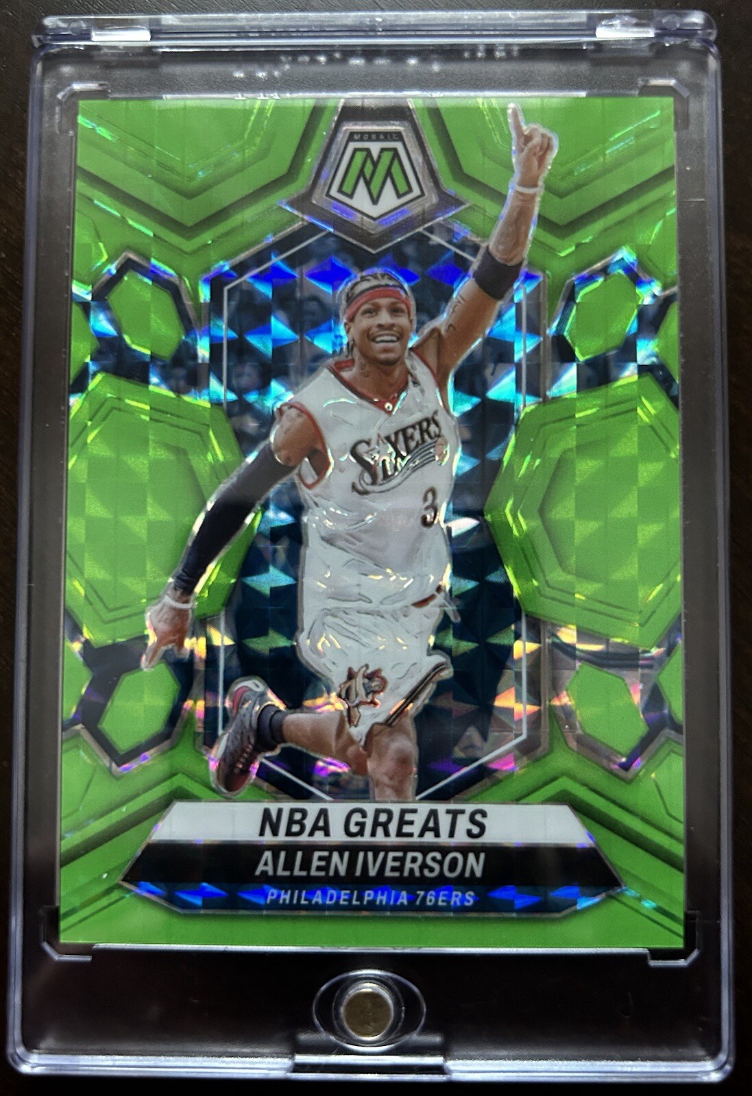 2023-2024 Mosaic NBA GREATS Allen Iverson #300 Green Fluorescent 5 /10 CLEAN!