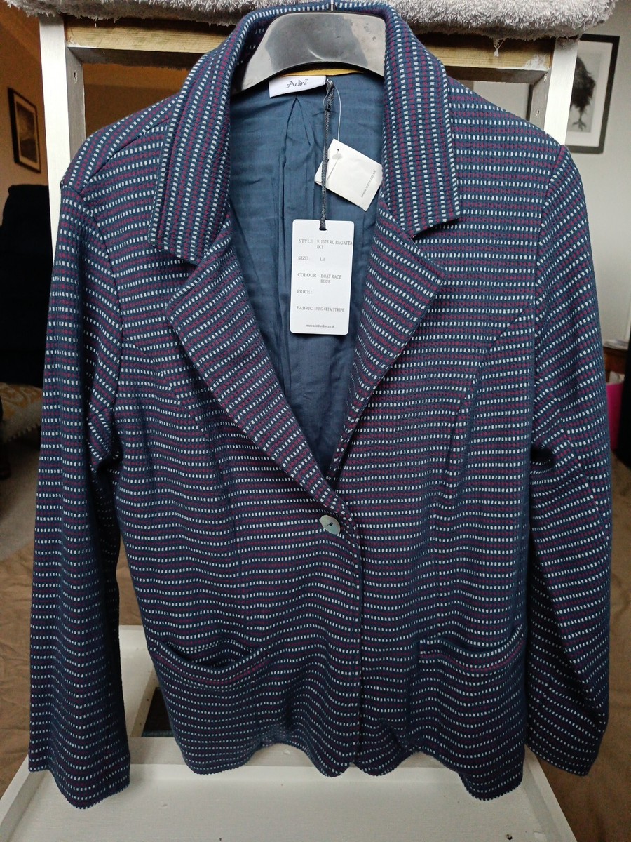 Adini Ladies Jacket Boat Race Blue Regatta Stripe Size L1 New