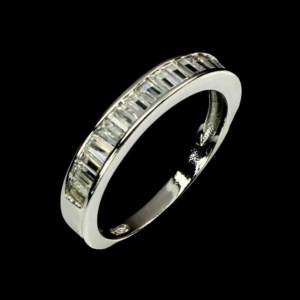 Silver Ring Zircon Created Stones Baguette Cut Solid Sterling Size N US 6.75