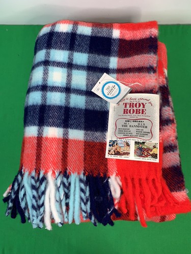 Vintage TROY ROBE 100% Orlon Blanket Throw Plaid 50"x70" Fringe original case - Picture 2 of 11