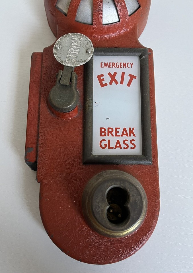 Vintage Best Model B Fire Alarm Bell, Red Emergency Exit, Break Glass