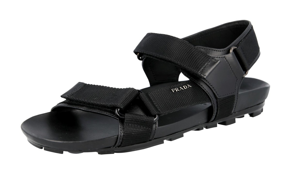 【PRADA】SANDAL AUTH PRADA SANDALS SHOES 4X2984 BLACK LEATHER NYLON NEW US