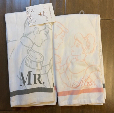 Disney Cinderella MR MRS Dish Kitchen Towel 2 Pack 16x26 NWT