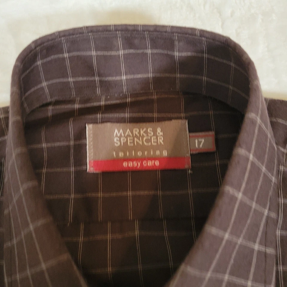 Marks and Spencer Sastrería Fácil Cuidado Para Hombre Talla 17 Cuello Rosa Marrón Cuadros Foto 2 de 4