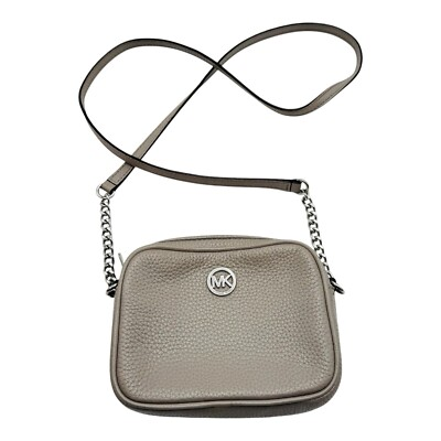 #ad Michael Kors Fulton Crossbody Bag Womens Gray Inner Pockets with Silver Chain