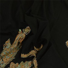 Sanskriti Vintage Black Long Shawl Pure Woollen Handmade Suzani Scarf Stole