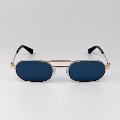 Off-White Men Sunglasses Gold Blue Oval OERI123 VAIDEN 7645 NEW
