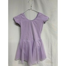 Lavender Purple Short Sleeve Ballet Dance Leotard Attached Skirt Size Age 6 to 8
