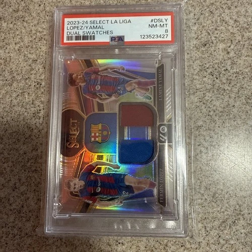 2023-24 PANINI SELECT LA LIGA DUAL SWATCHES FERMIN LOPEZ/LAMINE YAMAL PSA 8