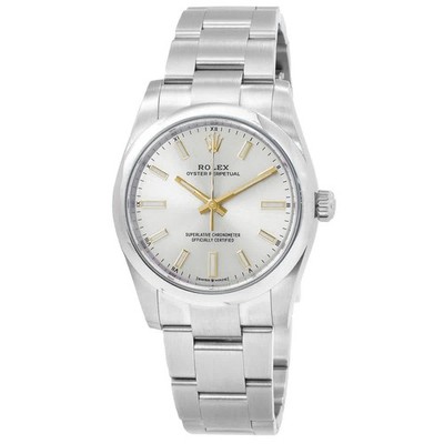 Rolex Oyster Perpetual 34 Automatic Chronometer Silver Dial Ladies Watch
