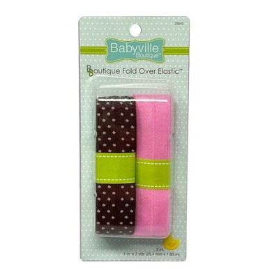 Dritz Babyville Boutique 35040 Fold Over Elastic Pink Burgundy Polka Dot 4 Yd