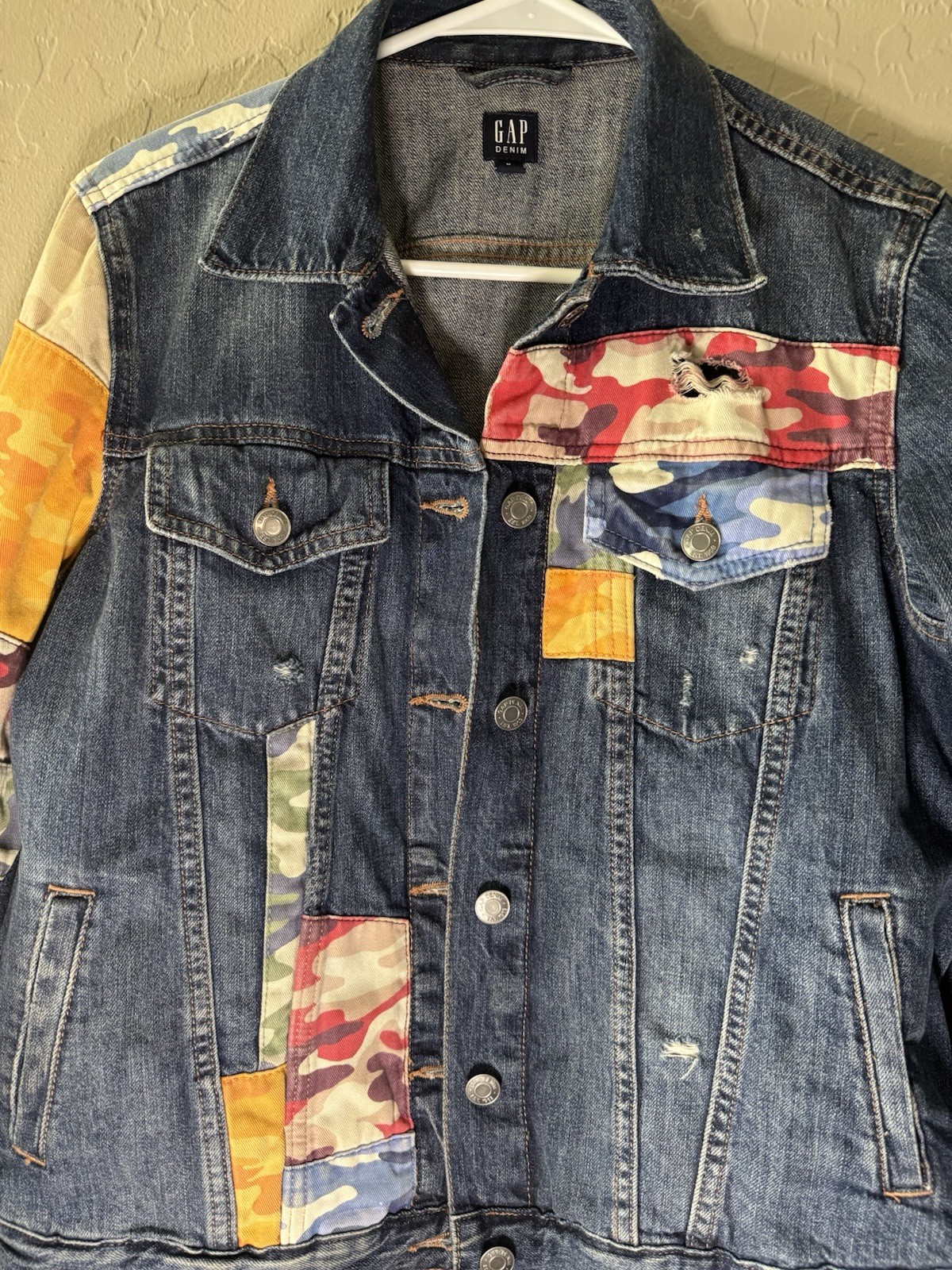 Gap Denim  Jean Jacket Patchwork Womens Medium Bu… - image 1