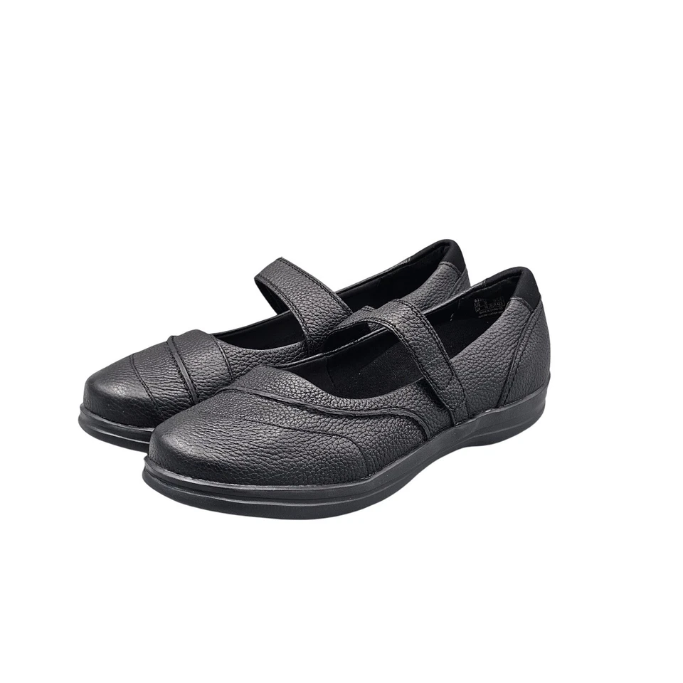 Zapatos cómodos APEX para mujer talla 12 W A330W Lisa de cuero negro para diabéticos Mary Janes Foto 3 de 4