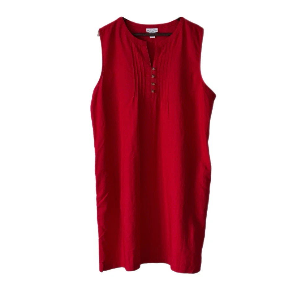 Liz Claiborne Dress Red Linen Blend Pockets Pintuck Resort Garden Party Sz XL - Image 2 of 4