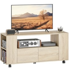 HOMCOM Mobile Porta TV da 42" con Ruote e Freno, Ripiani e Cassetti Legno