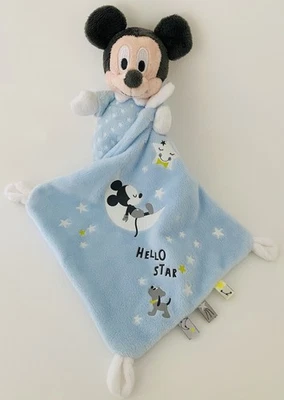 6762🌟Doudou Plat Mouchoir Mickey Mouse DISNEY BABY Hello Star Bleu Luminescent - Photo 1/2