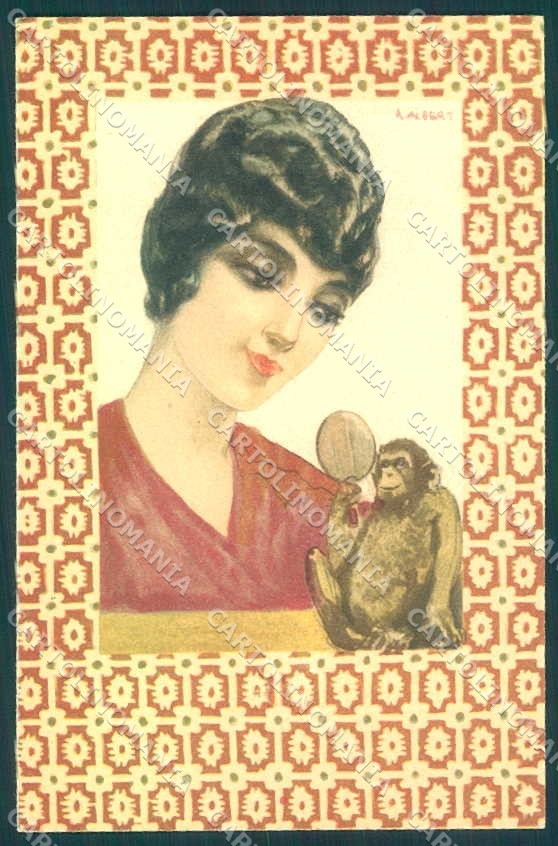 Cartolina artistica firmata Albert Lady Monkey art deco make up serie 114 VK9338