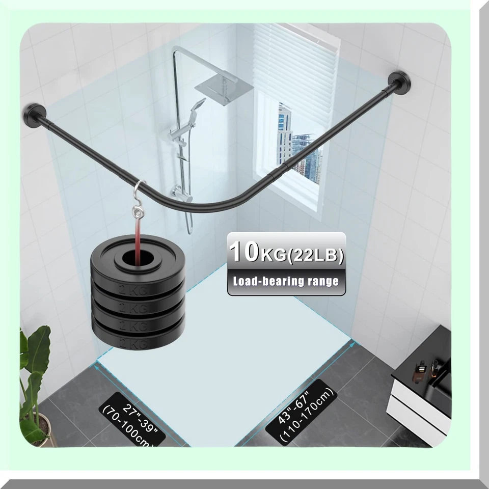 Corner Shower Curtain Rod 27.6"-39.4" x 43.3"-66.9" Black - Image 3 of 4