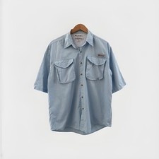 Mens Columbia PFG Light Blue Vented Fishing Shirt Short Sleeve Size Small