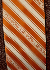 Clemson University Tie Orange White Striped with lettering "Clemson"