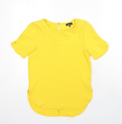 Warehouse Damen gelb Polyester Basic Bluse Größe 8 Rundhalsausschnitt