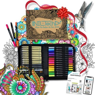Professional Artist Drawing Pens Set (36 Pcs) - 16 Dual Brush Markers, 10 Arc...