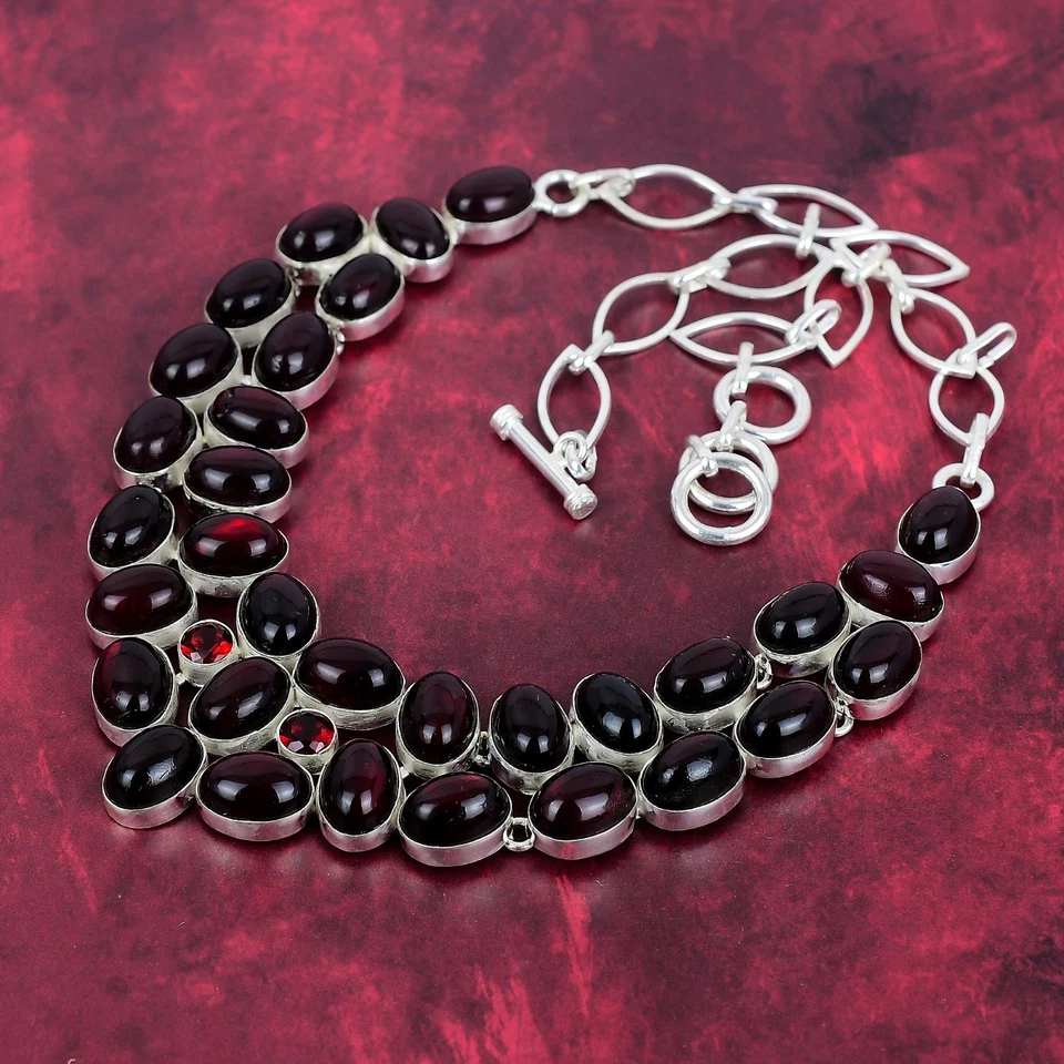 Collar hecho a mano de plata de ley 925 con piedras preciosas de labradorita destello rojo joyería Foto 4 de 4