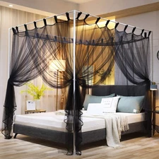 Simple 4 Corner Post Canopy Bed Curtains Quick Easy Installation with Buttons...