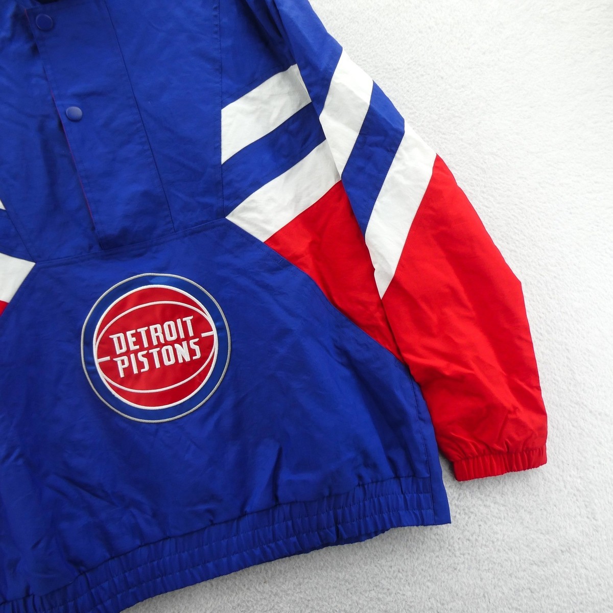 Starter Jacket Mens Large Detroit Pistons NBA Windbreaker Blue Red