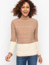 TALBOTS Marl Block Cable Knit Mockneck Sweater NEW Size Large
