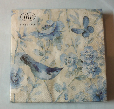 20 Servietten VOGEL Blumen blau 1 Packung OVP IHR Motivservietten E Vögel