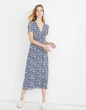 Madewell Wrap Front Midi Dress French Floral Blue Preppy Cottagecore Womens 0