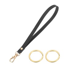 7 Inch Wristlet Strap PU Leather with 2 Gold Rings for Clutch Black 