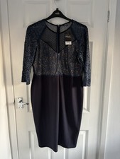 BNWT Beautiful Next Size 20 Fitted blue Dress lace detail stunning cost £58 