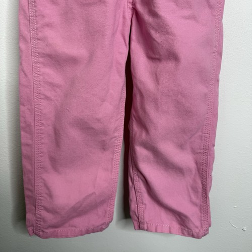 Carhartt Girls Canvas Bib Overalls Farmer Size 3T Pink Outdoor Chore Pants Work - Picture 5 of 15